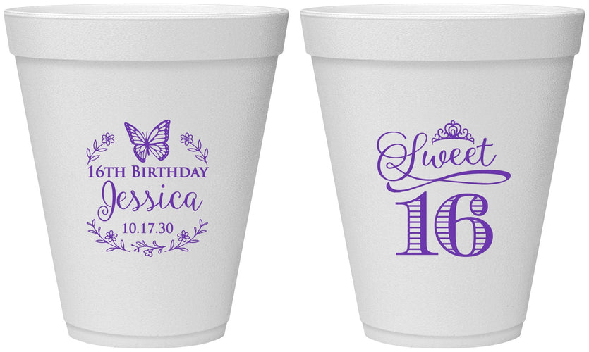 Personalized 16th Birthday 12 oz Foam Cups - Butterfly | 300005