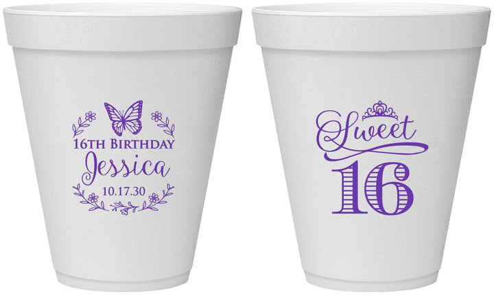 Personalized 16th Birthday 12 oz Foam Cups - Butterfly | 300005