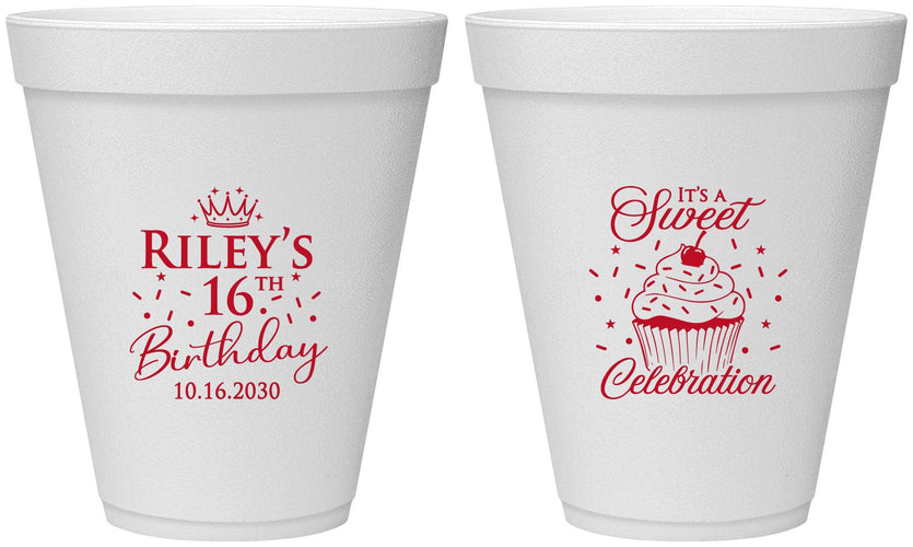 Personalized 16th Birthday 12 oz Foam Cups - Cupcake | 300006
