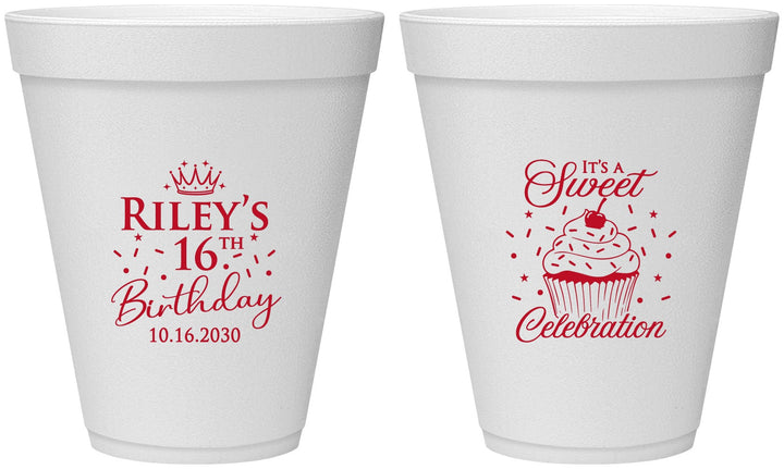 Personalized 16th Birthday 12 oz Foam Cups - Cupcake | 300006