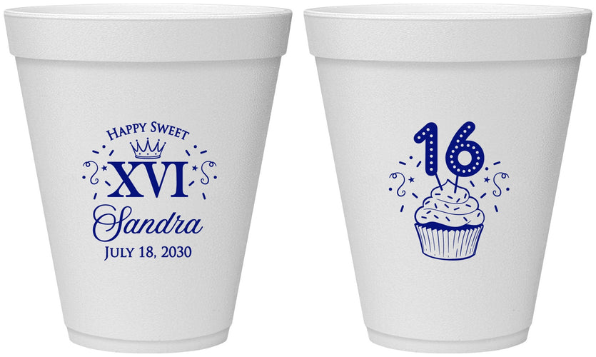 Personalized 16th Birthday 12 oz Foam Cups - Cupcake | 300007