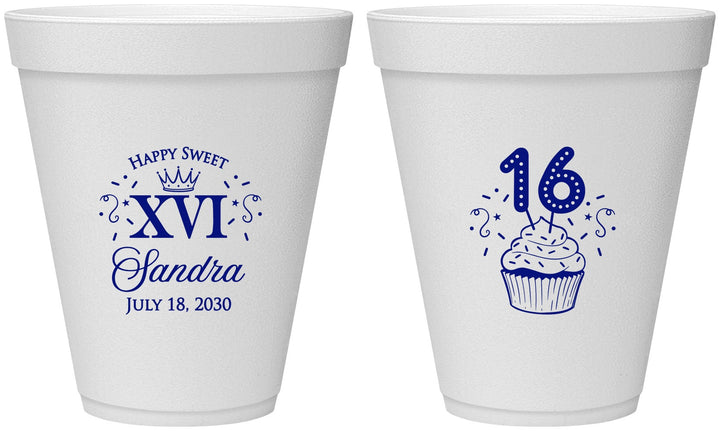 Personalized 16th Birthday 12 oz Foam Cups - Cupcake | 300007