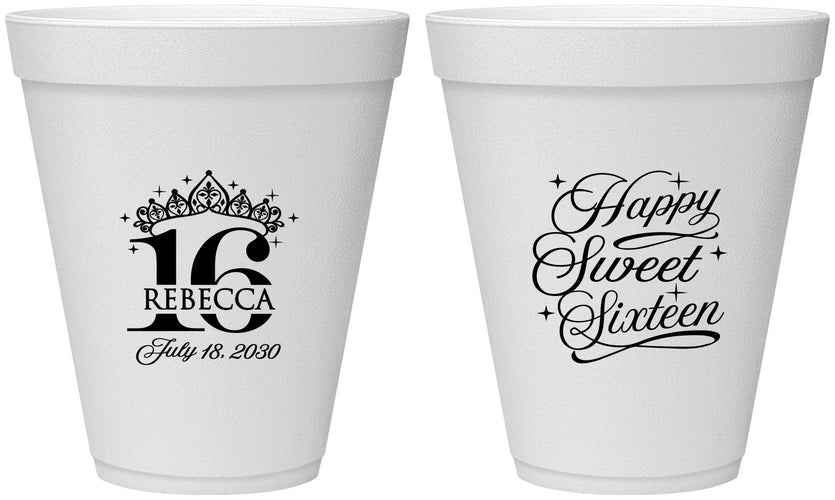 Personalized 16th Birthday 12 oz Foam Cups - Tiara | 300008
