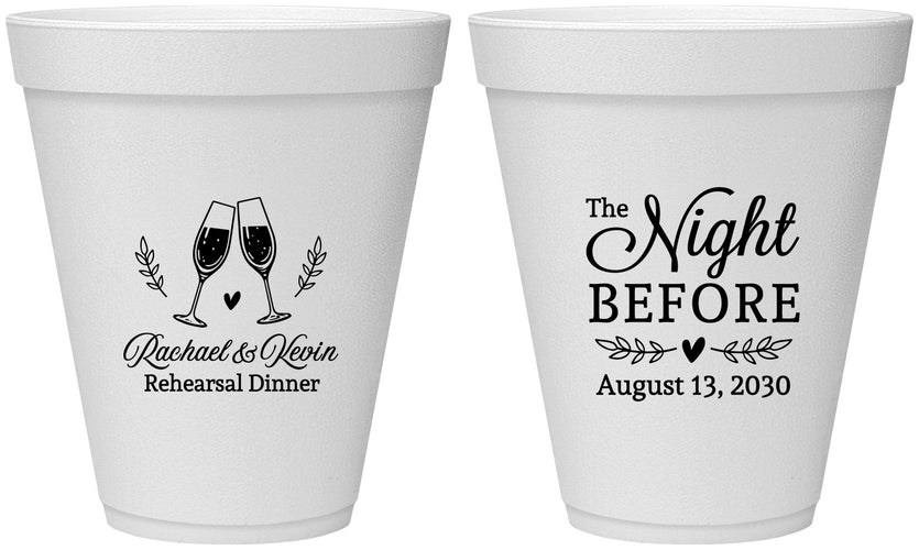 Personalized Rehearsal Dinner 12 oz Foam Cups - The Night Before | 30008