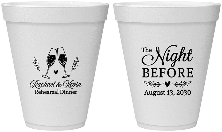 Personalized Rehearsal Dinner 12 oz Foam Cups - The Night Before | 30008