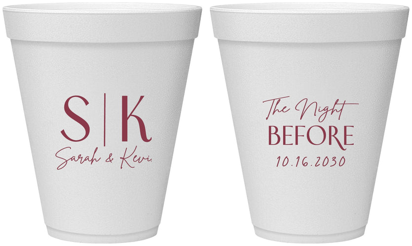 Personalized Rehearsal Dinner 12 oz Foam Cups - The Night Before | 30009