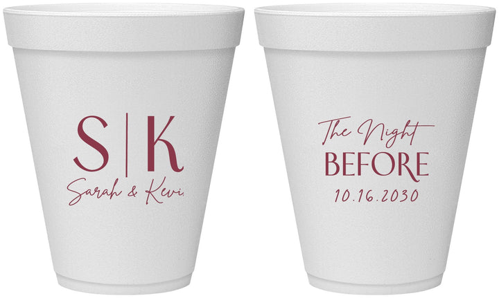 Personalized Rehearsal Dinner 12 oz Foam Cups - The Night Before | 30009