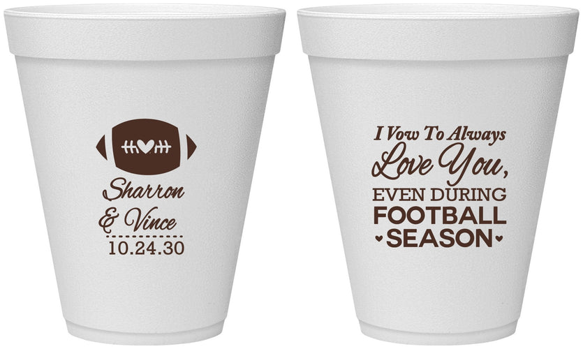 Personalized Wedding 12 oz Foam Cups - Football | 302