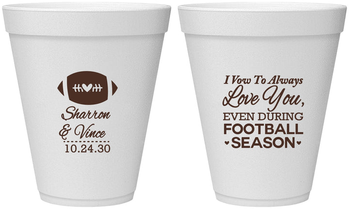 Personalized Wedding 12 oz Foam Cups - Football | 302