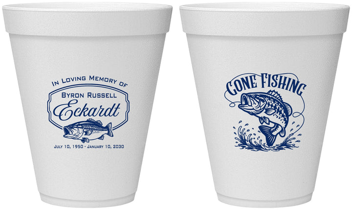 Personalized Memorial 12 oz Foam Cups - Gone Fishing | 310022