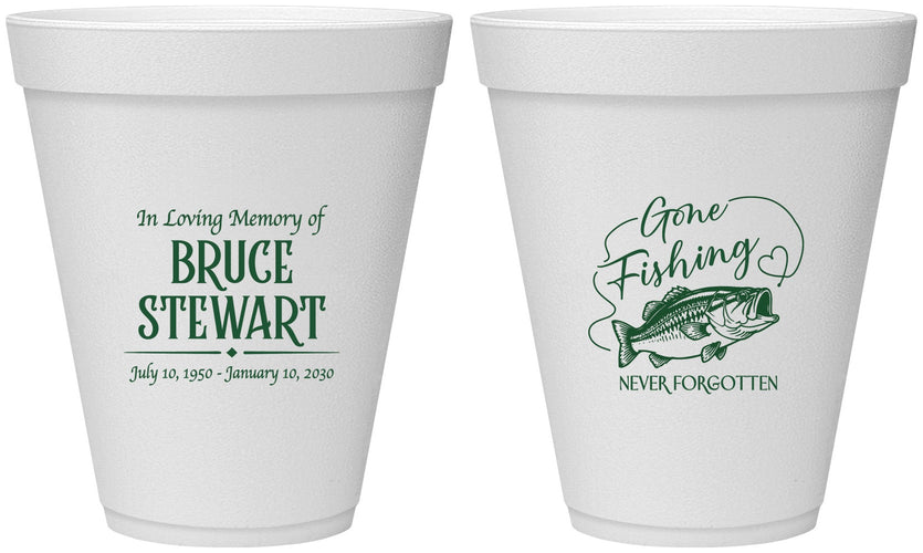 Personalized Memorial 12 oz Foam Cups - Gone Fishing | 310023