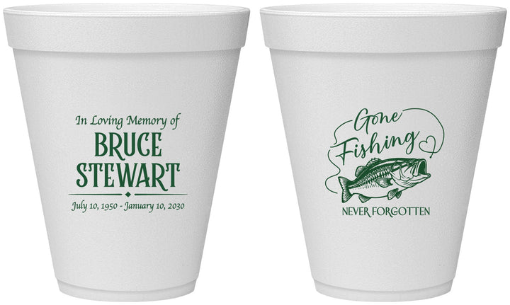 Personalized Memorial 12 oz Foam Cups - Gone Fishing | 310023