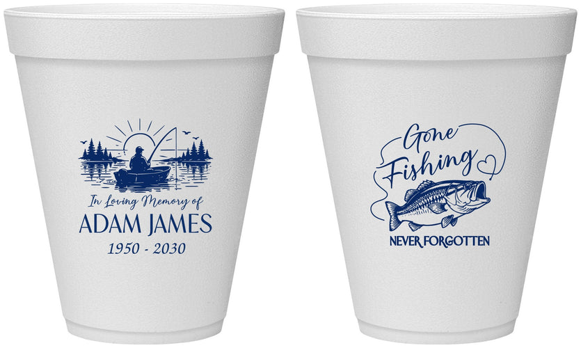 Personalized Memorial 12 oz Foam Cups - Gone Fishing | 310024