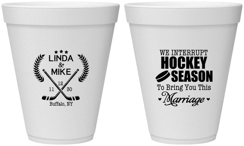 Personalized Wedding 12 oz Foam Cups - We Interrupt Hockey | 312