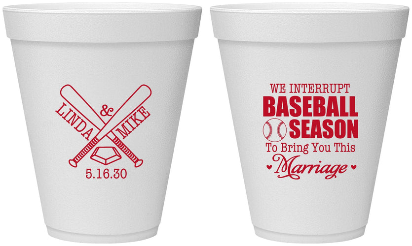 Personalized Wedding 12 oz Foam Cups - We Interrupt Baseball | 313