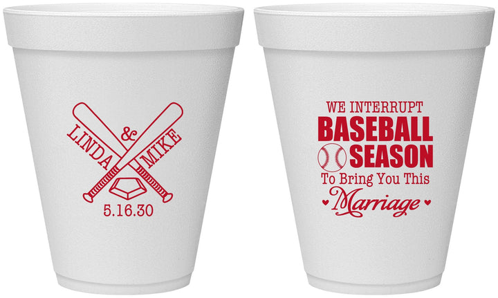 Personalized Wedding 12 oz Foam Cups - We Interrupt Baseball | 313