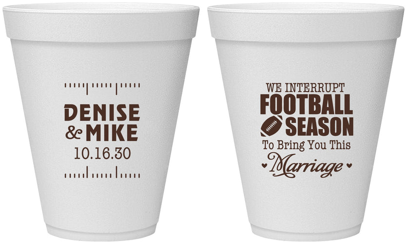 Personalized Wedding 12 oz Foam Cups - We Interrupt Football | 314