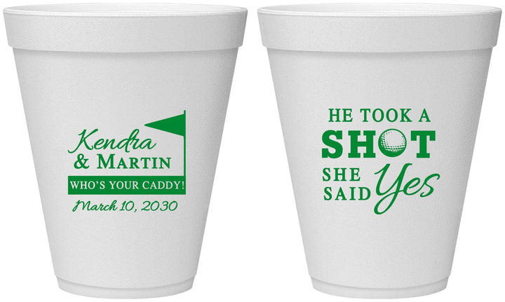 Personalized Wedding 12 oz Foam Cups - Took A Shot Golf | 320
