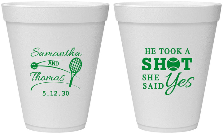 Personalized Wedding 12 oz Foam Cups - Took A Shot Tennis | 321