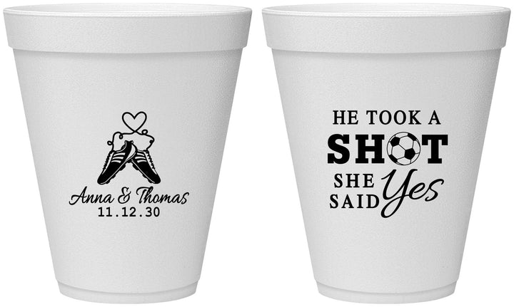 Personalized Wedding 12 oz Foam Cups - Took A Shot Soccer | 322