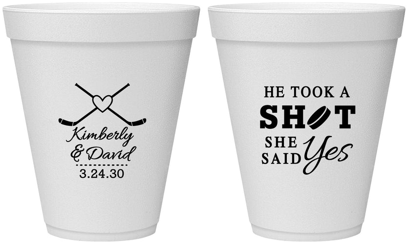 Personalized Wedding 12 oz Foam Cups - Took A Shot Hockey | 323