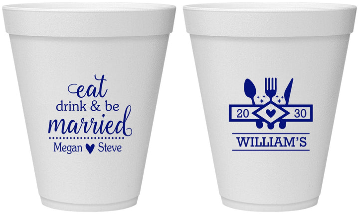 Personalized Wedding 12 oz Foam Cups - Eat Drink Be Married | 327