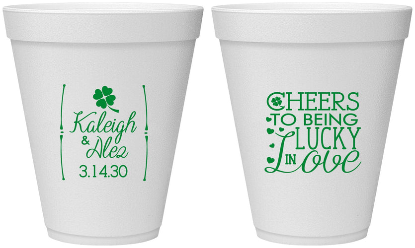 Personalized Wedding 12 oz Foam Cups - Lucky In Love | 328