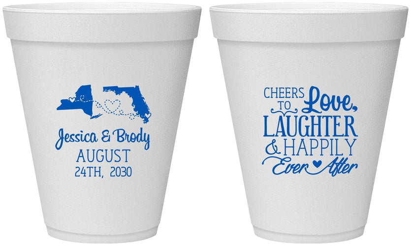Personalized Wedding 12 oz Foam Cups - Love Laughter Happily | 329