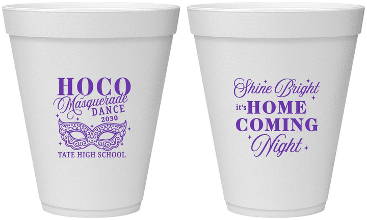Personalized Homecoming 12 oz Foam Cups - Hoco Masquerade Dance | 330009