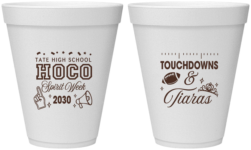 Personalized Homecoming 12 oz Foam Cups - Touchdowns And Tiaras | 330010