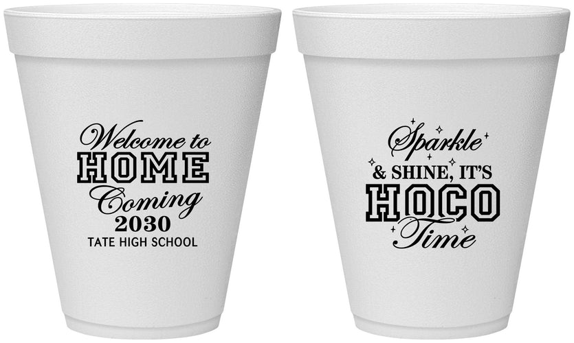 Personalized Homecoming 12 oz Foam Cups - Sparkle Shine Hoco Time | 330017