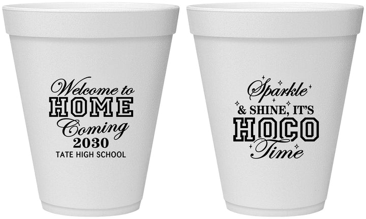 Personalized Homecoming 12 oz Foam Cups - Sparkle Shine Hoco Time | 330017