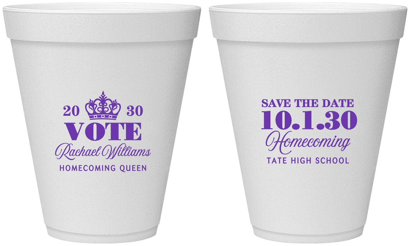 Personalized Homecoming 12 oz Foam Cups - Hoco Queen Vote | 330020