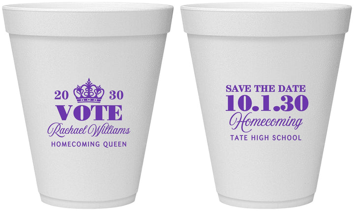 Personalized Homecoming 12 oz Foam Cups - Hoco Queen Vote | 330020