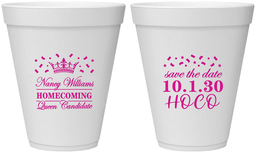 Personalized Homecoming 12 oz Foam Cups - Hoco Queen Vote | 330024