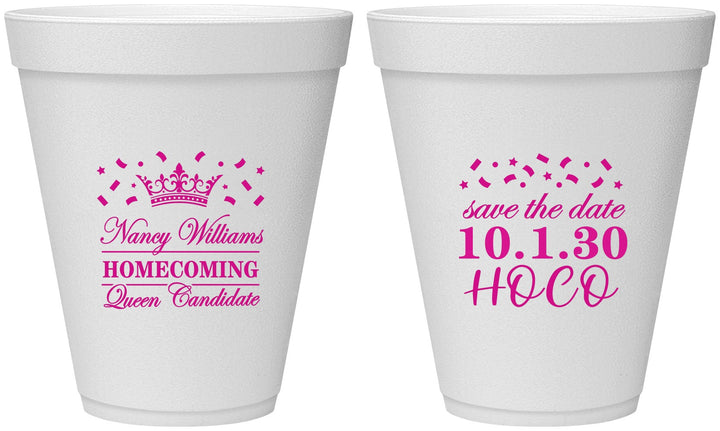 Personalized Homecoming 12 oz Foam Cups - Hoco Queen Vote | 330024