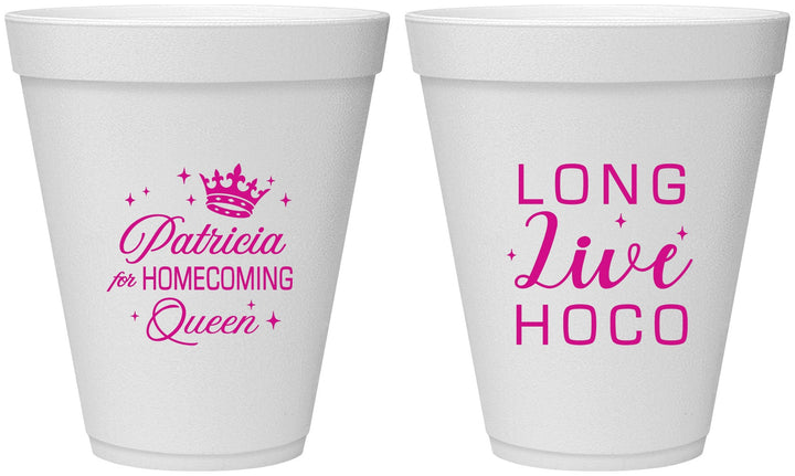 Personalized Homecoming 12 oz Foam Cups - Hoco Queen Vote | 330026