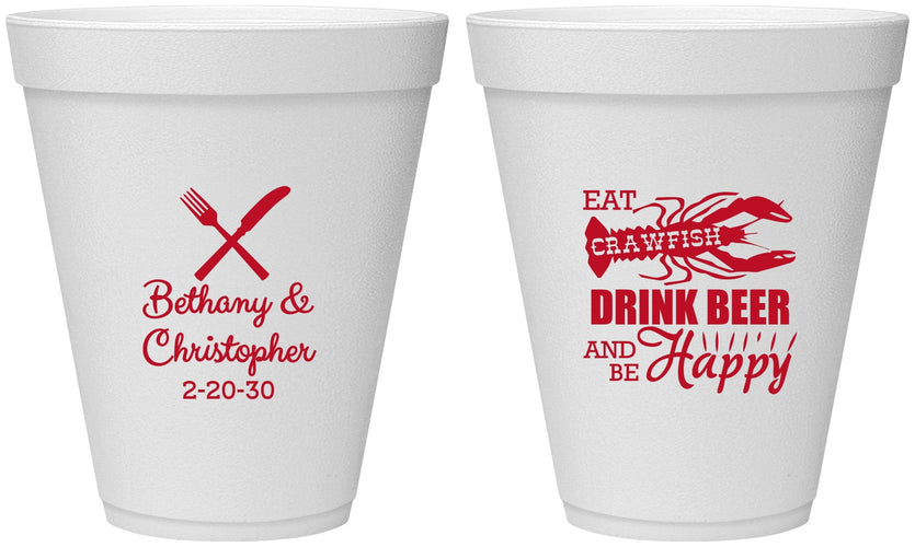 Personalized Wedding 12 oz Foam Cups - Crawfish Boil | 332