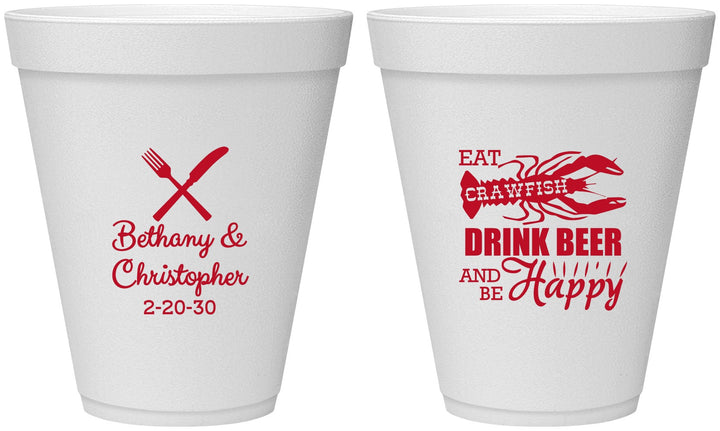 Personalized Wedding 12 oz Foam Cups - Crawfish Boil | 332