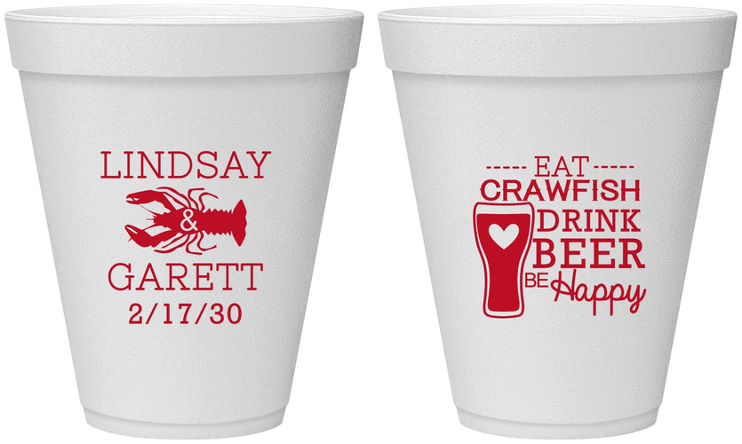 Personalized Wedding 12 oz Foam Cups - Crawfish Boil | 333