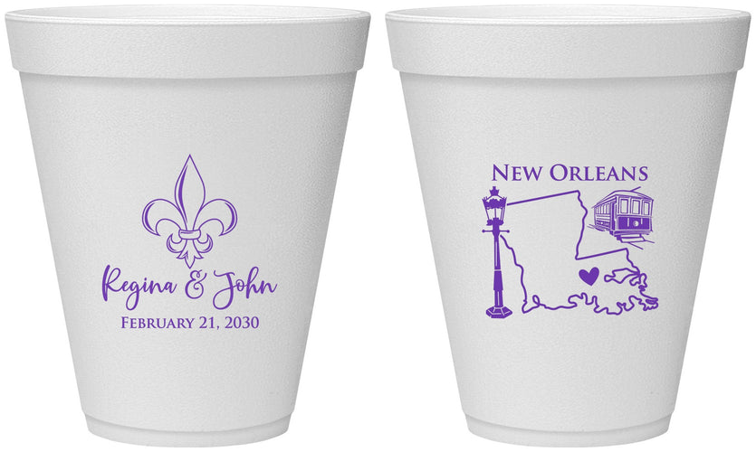Personalized Wedding 12 oz Foam Cups - New Orleans | 334