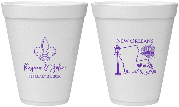 Personalized Wedding 12 oz Foam Cups - New Orleans | 334