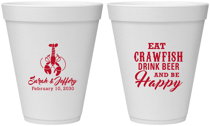 Personalized Wedding 12 oz Foam Cups - Crawfish Boil | 335