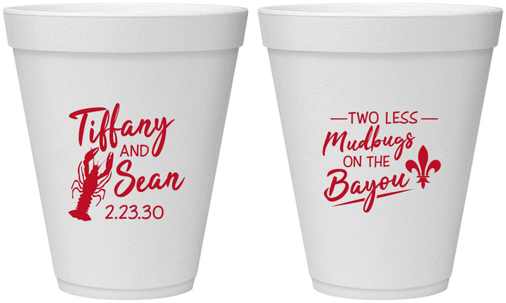 Personalized Wedding 12 oz Foam Cups - Crawfish Boil Mudbugs | 336