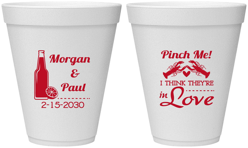 Personalized Wedding 12 oz Foam Cups - Crawfish Boil Pinch Me | 337