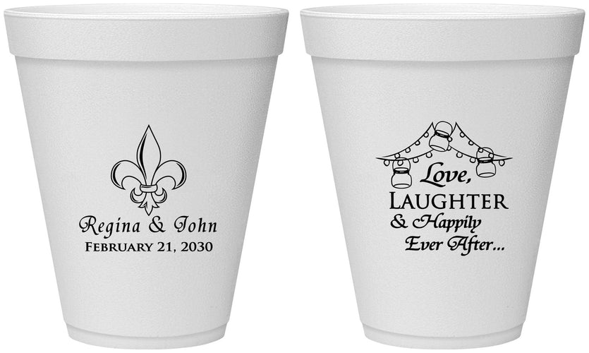 Personalized Wedding 12 oz Foam Cups - Love Laughter Happily | 338