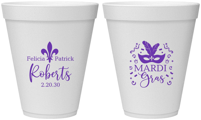 Personalized Wedding 12 oz Foam Cups - Mardi Gras | 339