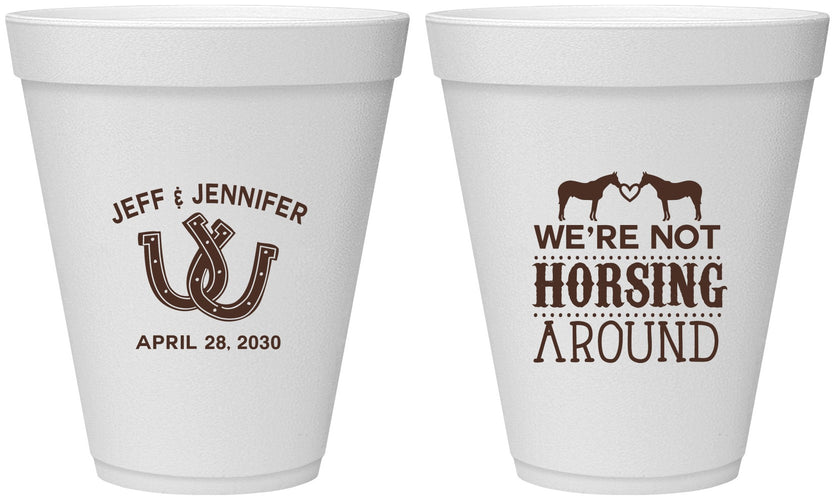 Personalized Wedding 12 oz Foam Cups - Horseshoe | 340