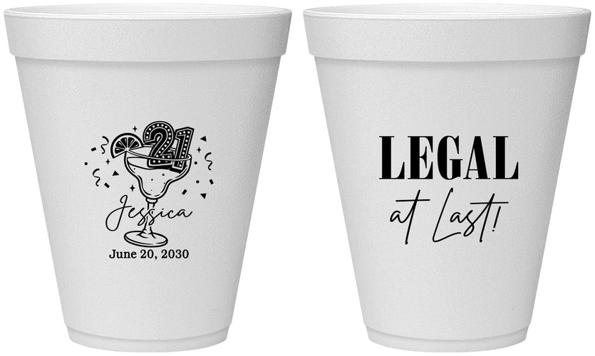 Personalized 21st Birthday 12 oz Foam Cups - Legal At Last | 340005