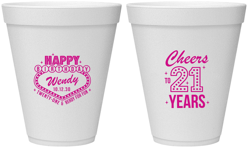 Personalized 21st Birthday 12 oz Foam Cups - Vegas | 340007